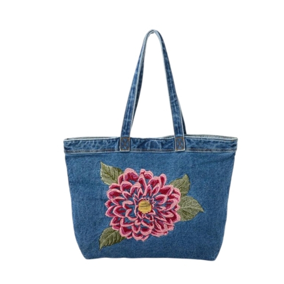 DG2 by Diane Gilman Handbags - DG2 Flower Embroidered Denin Tote